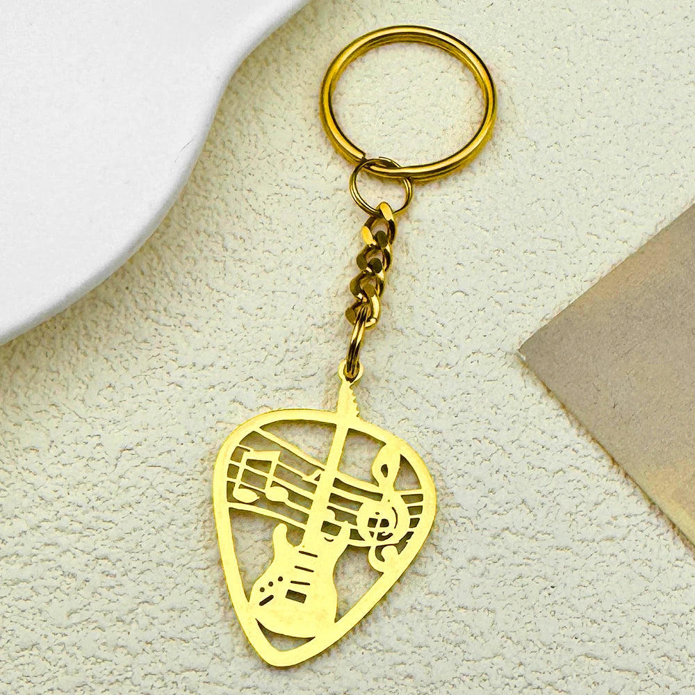 Stainless Steel Rock Guitar Pick Keychain – Punk Music Charm Gift