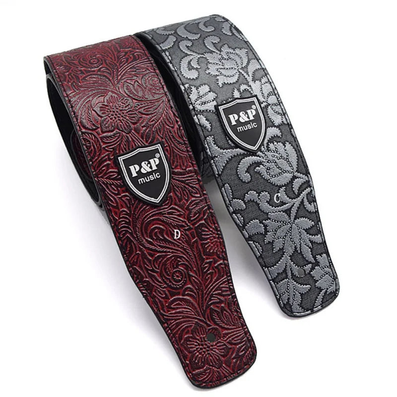 Leather Guitar Strap - Fits Acoustic, Electric, and Guitars, Adjustable to Any Player