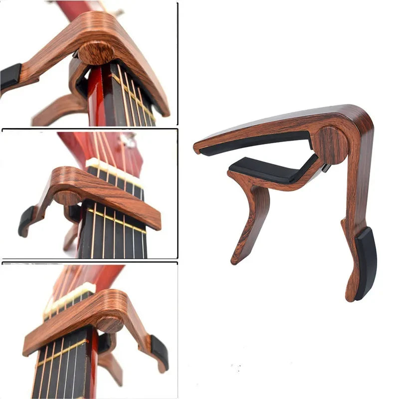 Wood Grain Guitar Capo — Soft Silicone Cushion for Acoustic, Electric & Ukulele