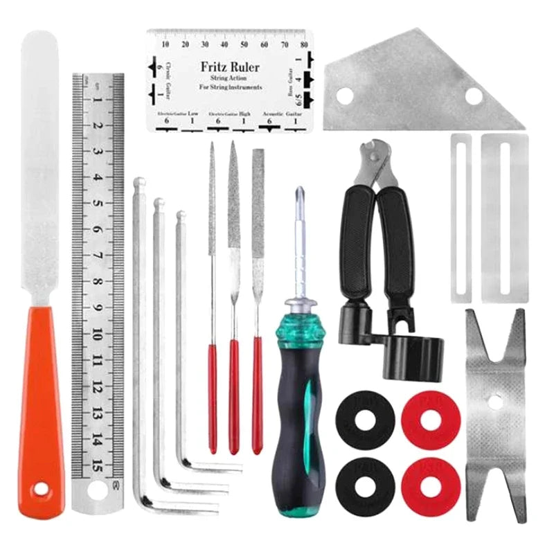 20-Piece Guitar Repair Tool Kit – String Winder, Cutter & Action Ruler