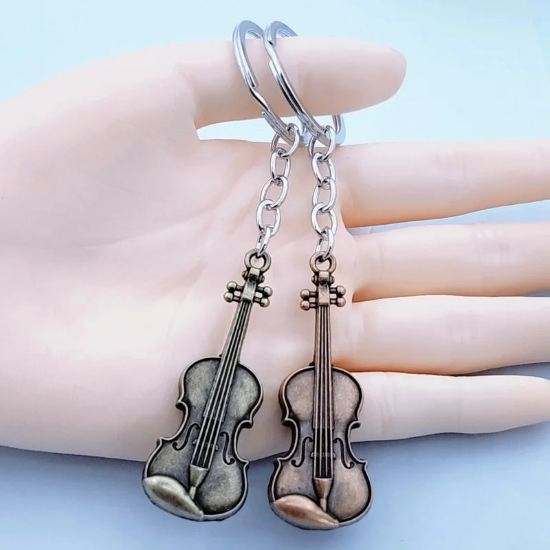 Vintage Guitar & Violin Charm Keychain – Unique Pendant for Men & Women