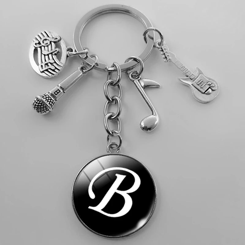 A-Z Letter Music Keychain – Handmade Guitar & Microphone Teacher Gift