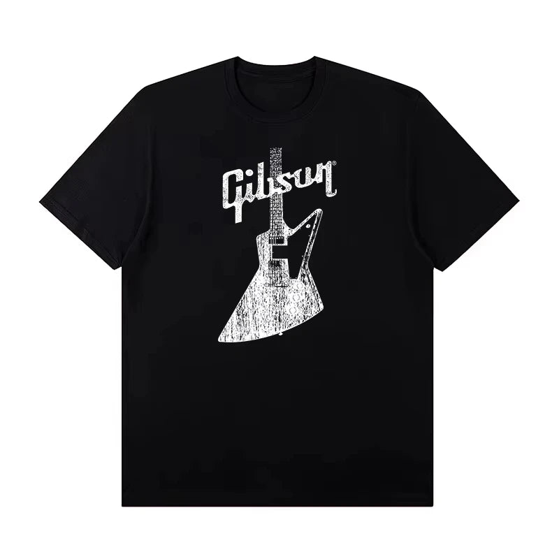 Gibson Gibson Electric Guitar Peripheral Graphic Rock T-shirt Short Sleeve Male Band Guitarist Practice Costume High Quality