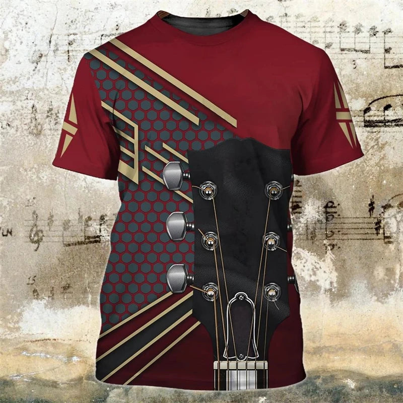 Vintage Guitar 3D Print Tshirt Mens Funny Designer Clothes Summer New Fashion T-shirt Kids Round Neck Short Sleeve Tees Tops