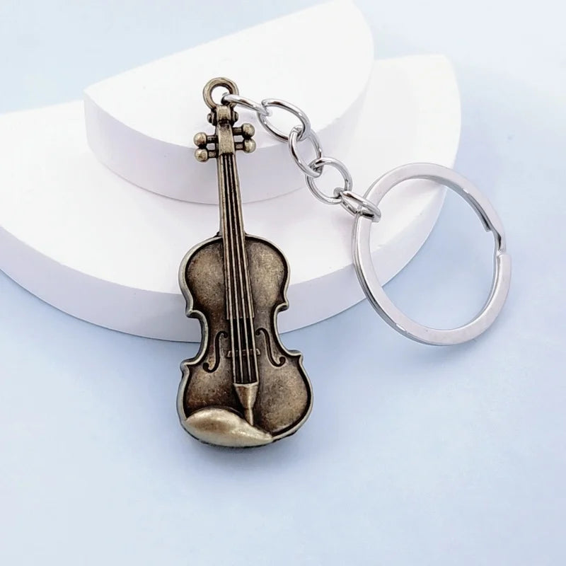Vintage Guitar & Violin Charm Keychain – Unique Pendant for Men & Women