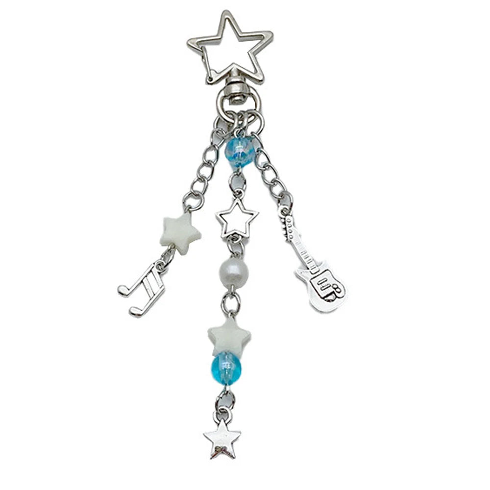 Kawaii Star Guitar Keychain – Cute Bag Charm Gift for Music Lovers
