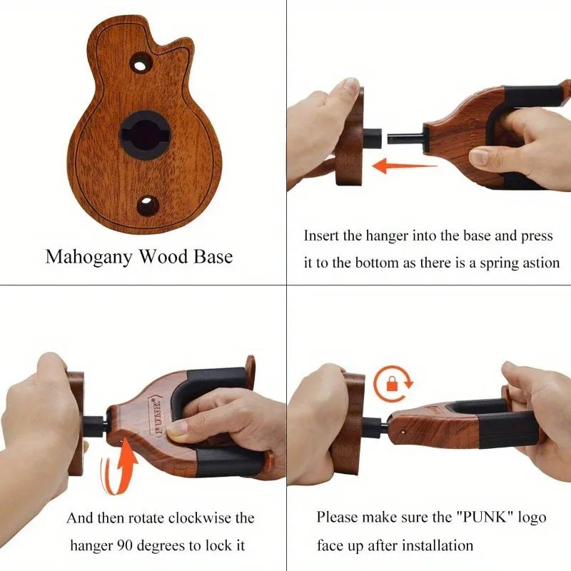 Auto-Lock Guitar Wall Hanger with Pick Necklace — Single Hook, Universal Fit