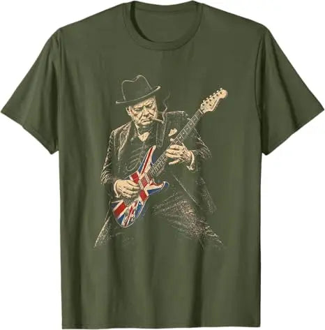 Winston Churchill Playing Guitar Rocker Humor Vintage T-Shirt Y2k Rock Punk Fun Graphic Streetwear Clothes Novelty Gift Cool Tee