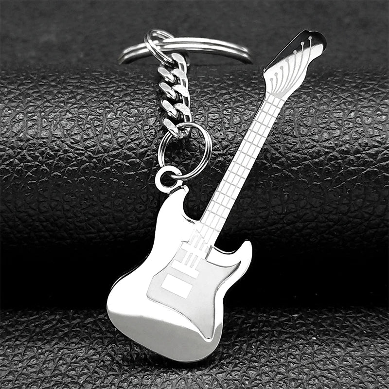 Gold Stainless Steel Y2K Guitar Keychain – Goth Rock Aesthetic Charm