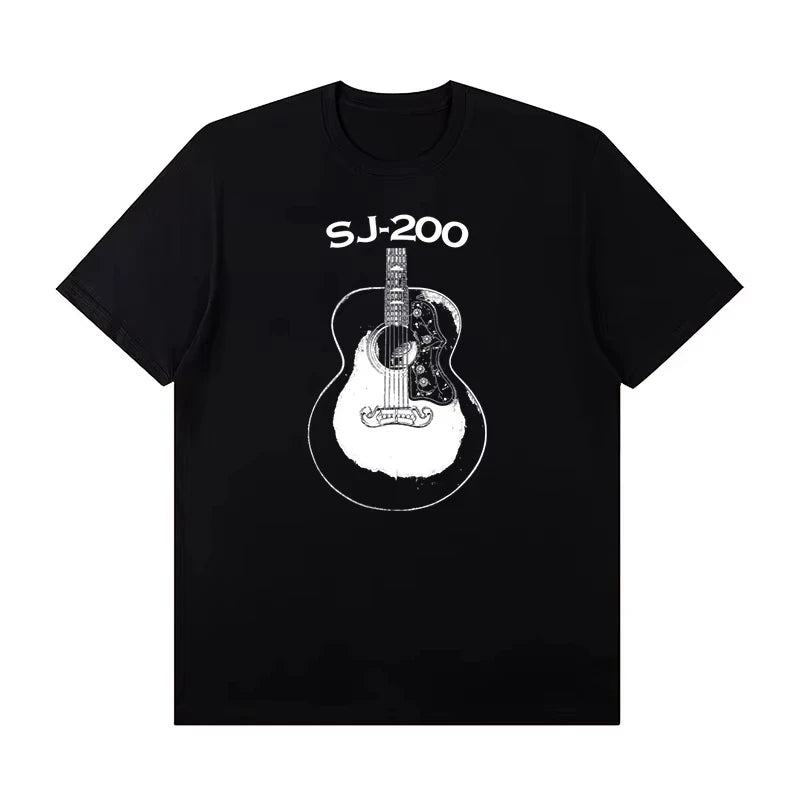 Gibson Gibson Electric Guitar Peripheral Graphic Rock T-shirt Short Sleeve Male Band Guitarist Practice Costume High Quality