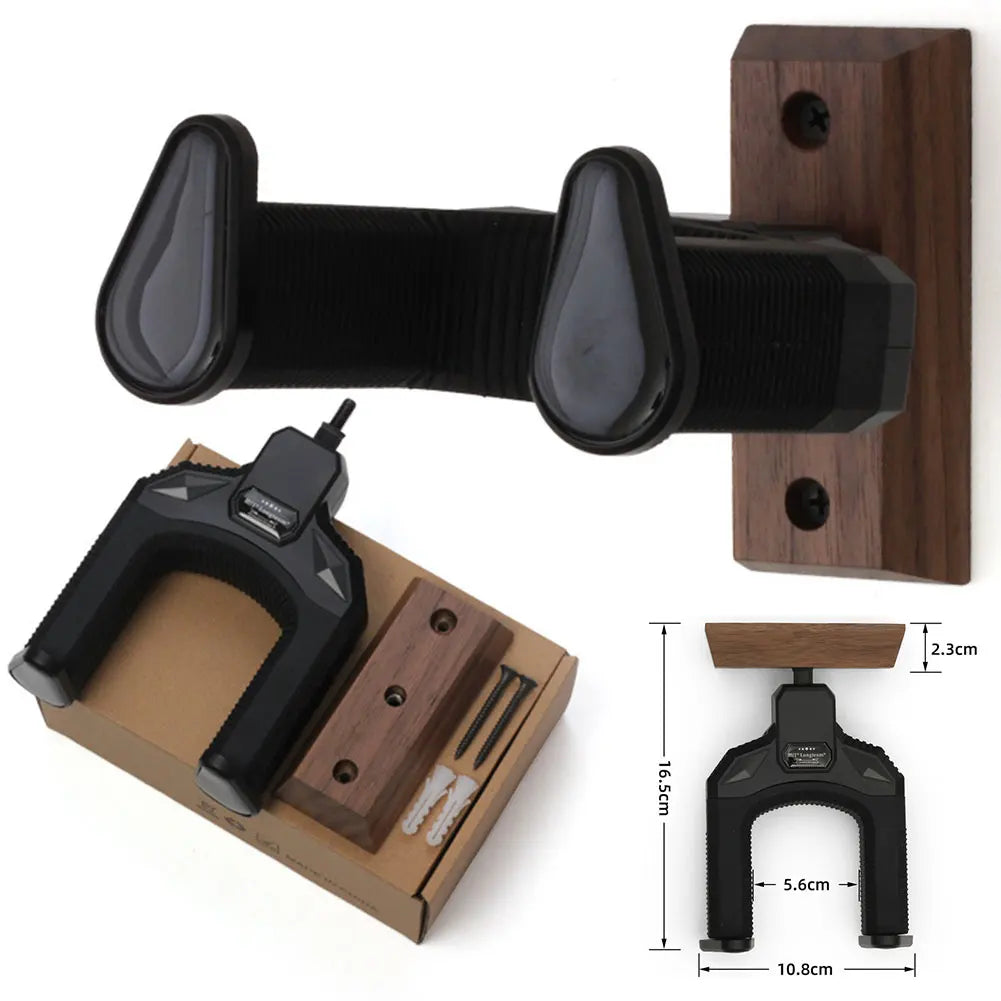 Self-Lock Wood Guitar Wall Hanger — Universal Display Stand for Electric, Bass & Ukulele