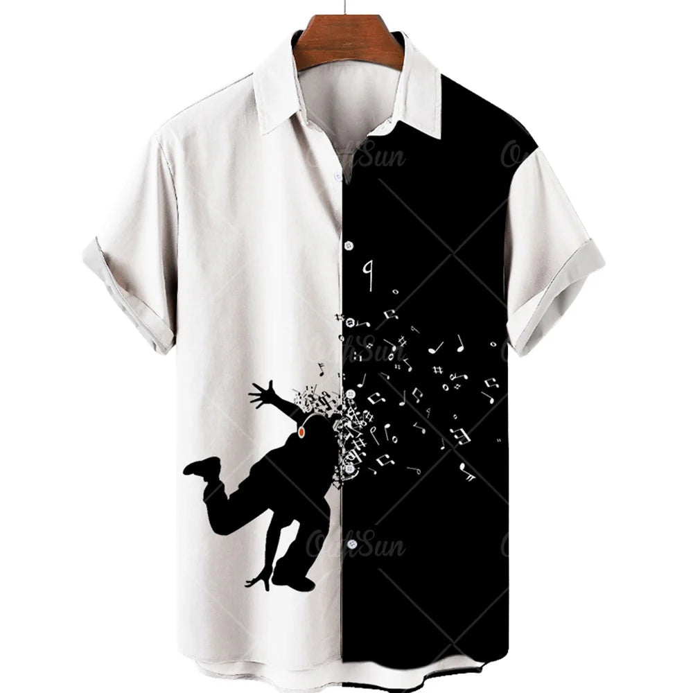 Hawaiian Shirt With Musical Guitar Print For Men, Party Short Sleeve Beach, Hip Hop, Harajuku, Large Size Top