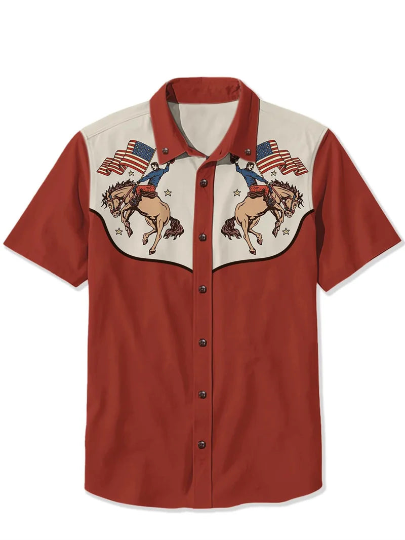 Cowboy Guitar Shirt Punk Face Men Hawaiian Shirt Summer Short Sleeved Button Up Shirt Tropical White Top chemise hommes de luxe