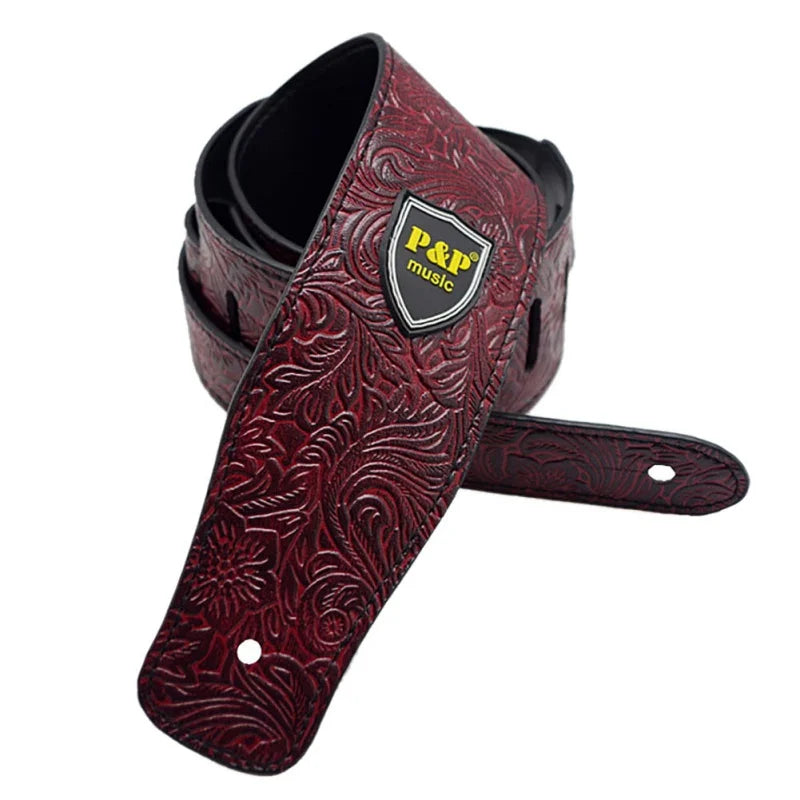 Leather Guitar Strap - Fits Acoustic, Electric, and Guitars, Adjustable to Any Player