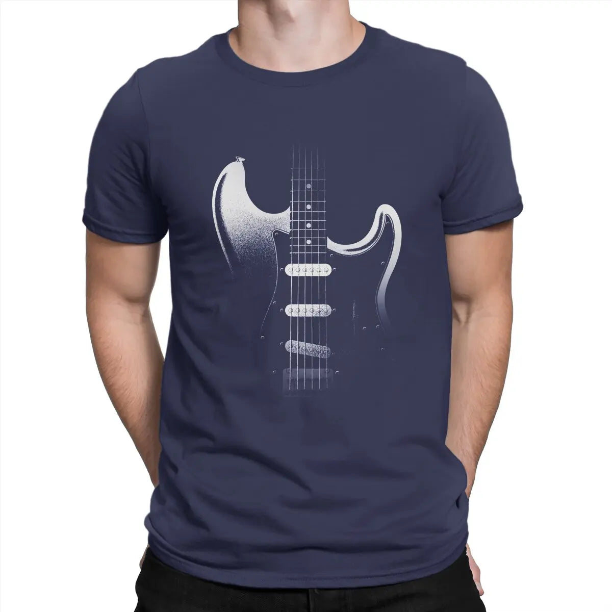 Guitar In Darkness Classic  T-Shirts for Men Bass Guitar Rock Music Casual Pure Cotton Tees Crewneck T Shirt Graphic Clothing
