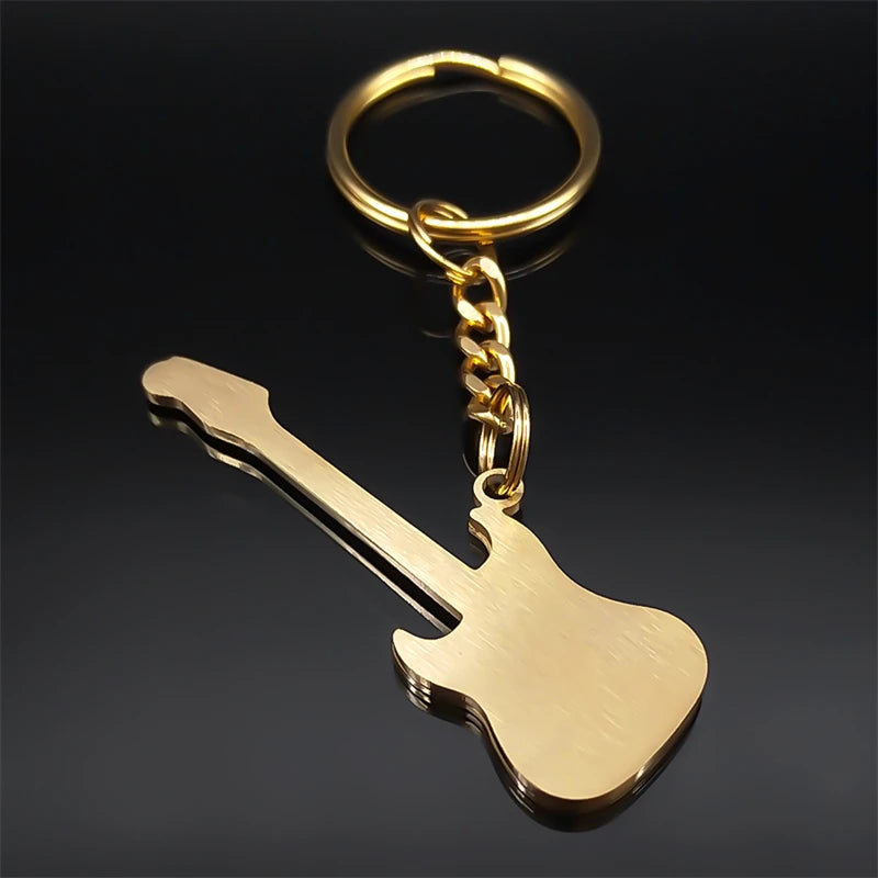 Gold Stainless Steel Y2K Guitar Keychain – Goth Rock Aesthetic Charm