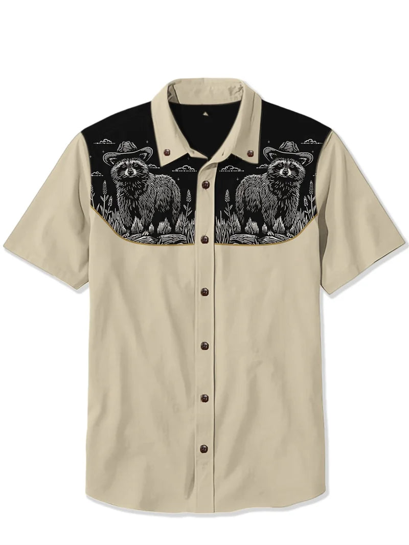 Cowboy Guitar Shirt Punk Face Men Hawaiian Shirt Summer Short Sleeved Button Up Shirt Tropical White Top chemise hommes de luxe