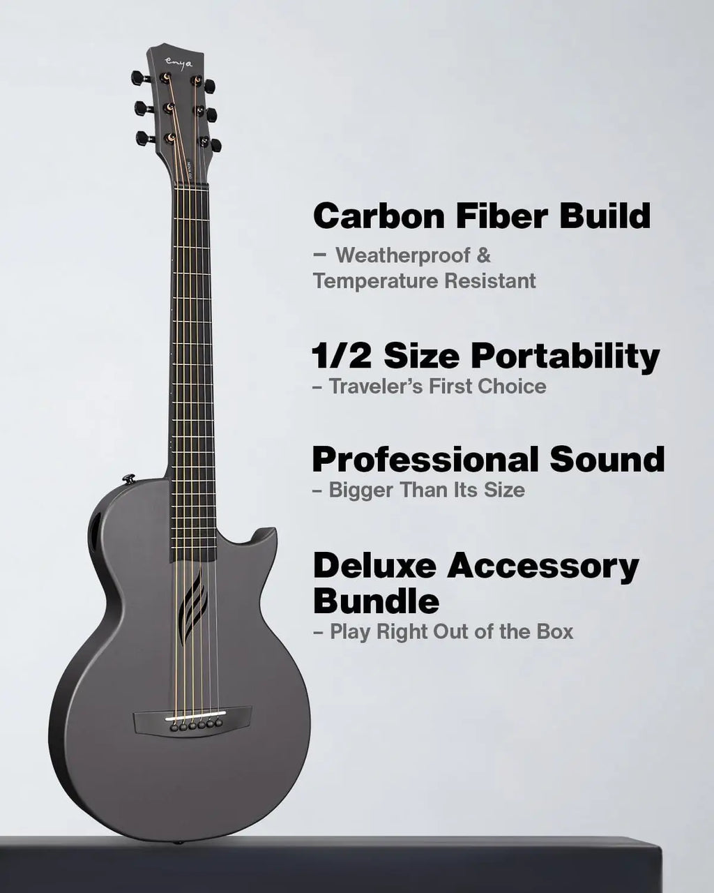 Enya Nova Go 35” Carbon Fiber Acoustic Guitar | One-Piece Travel Guitar with Beginner Kit, Gig Bag & Strap