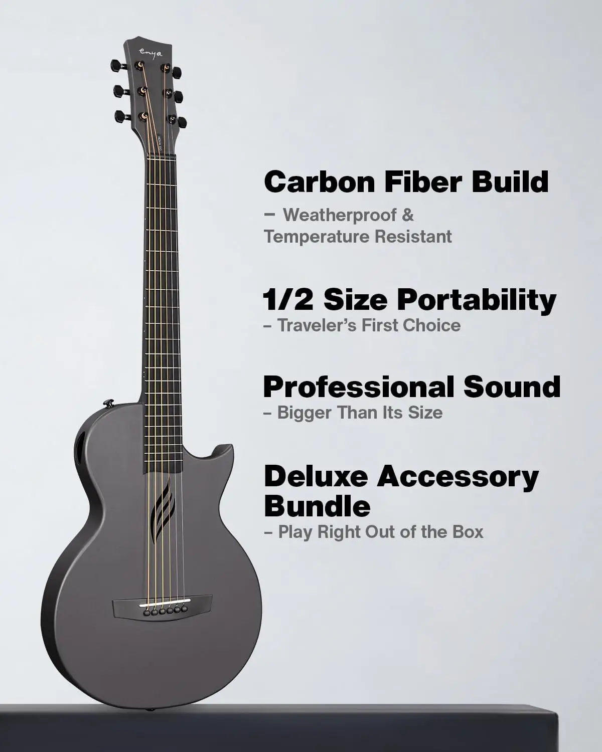 Enya Nova Go 35” Carbon Fiber Acoustic Guitar | One-Piece Travel Guitar with Beginner Kit, Gig Bag & Strap