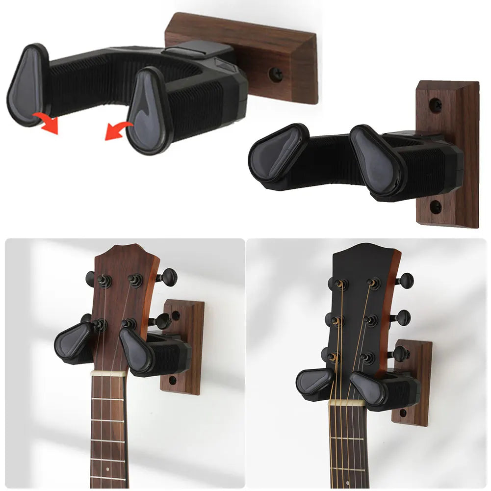 Self-Lock Wood Guitar Wall Hanger — Universal Display Stand for Electric, Bass & Ukulele