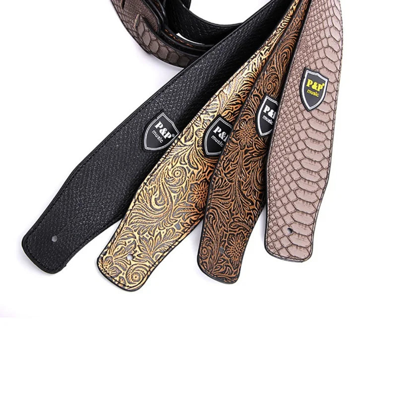 Leather Guitar Strap - Fits Acoustic, Electric, and Guitars, Adjustable to Any Player