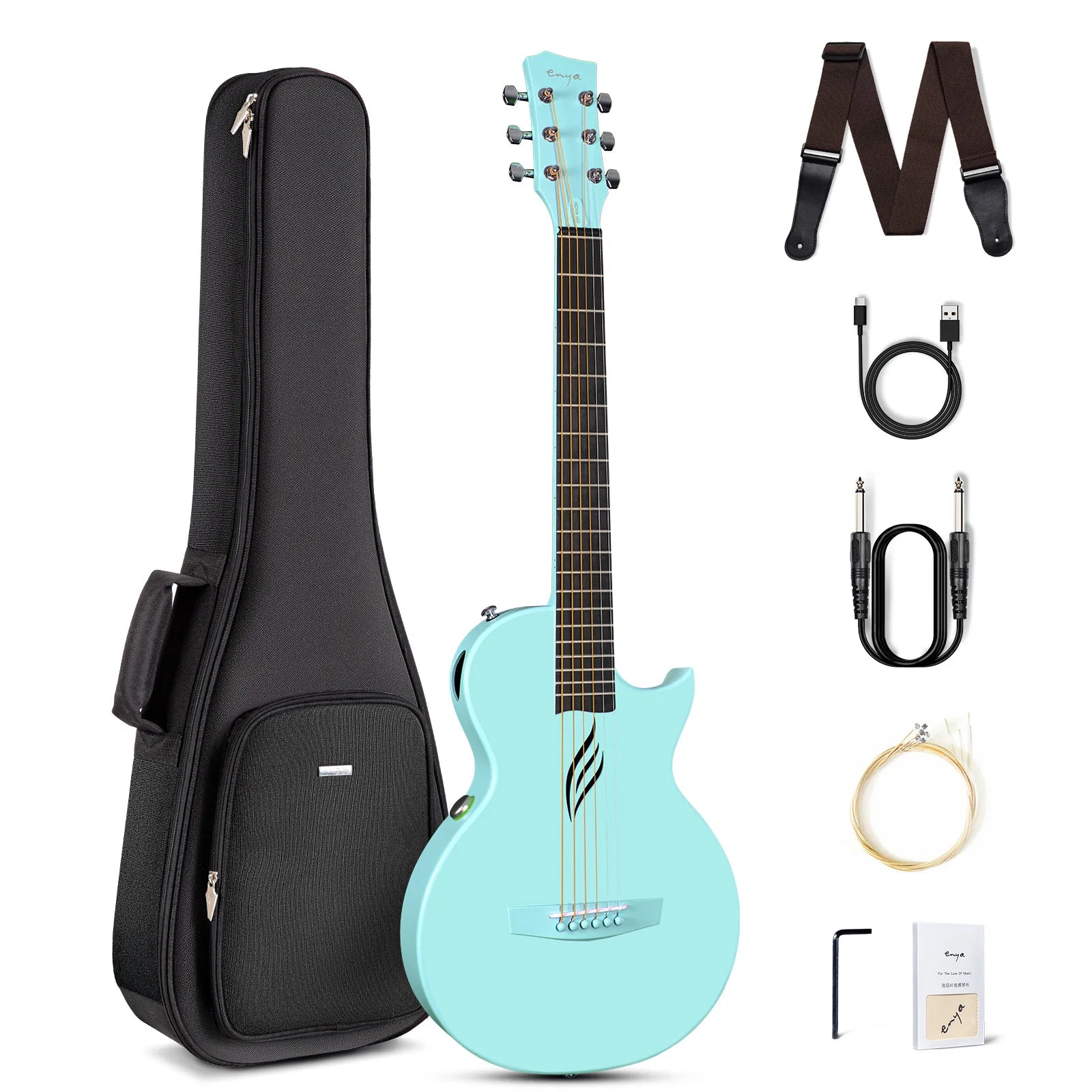 Enya NOVA GO SP1 35” Smart Carbon Fiber Acoustic-Electric Guitar | Travel Guitar Bundle
