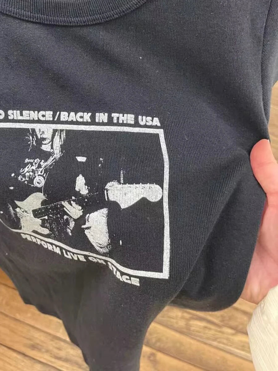 Guitar Band Print T-Shirts Round Neck Short Sleeve Vintage t shirt for Woman Summer Harajuku Streetwear Cotton Y2k Tops Clothing