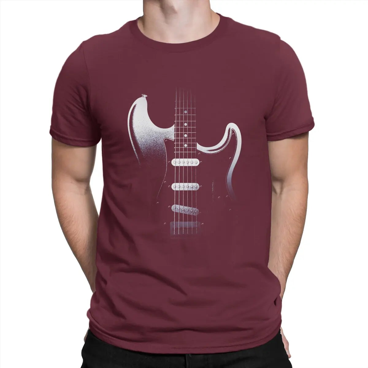 Guitar In Darkness Classic  T-Shirts for Men Bass Guitar Rock Music Casual Pure Cotton Tees Crewneck T Shirt Graphic Clothing