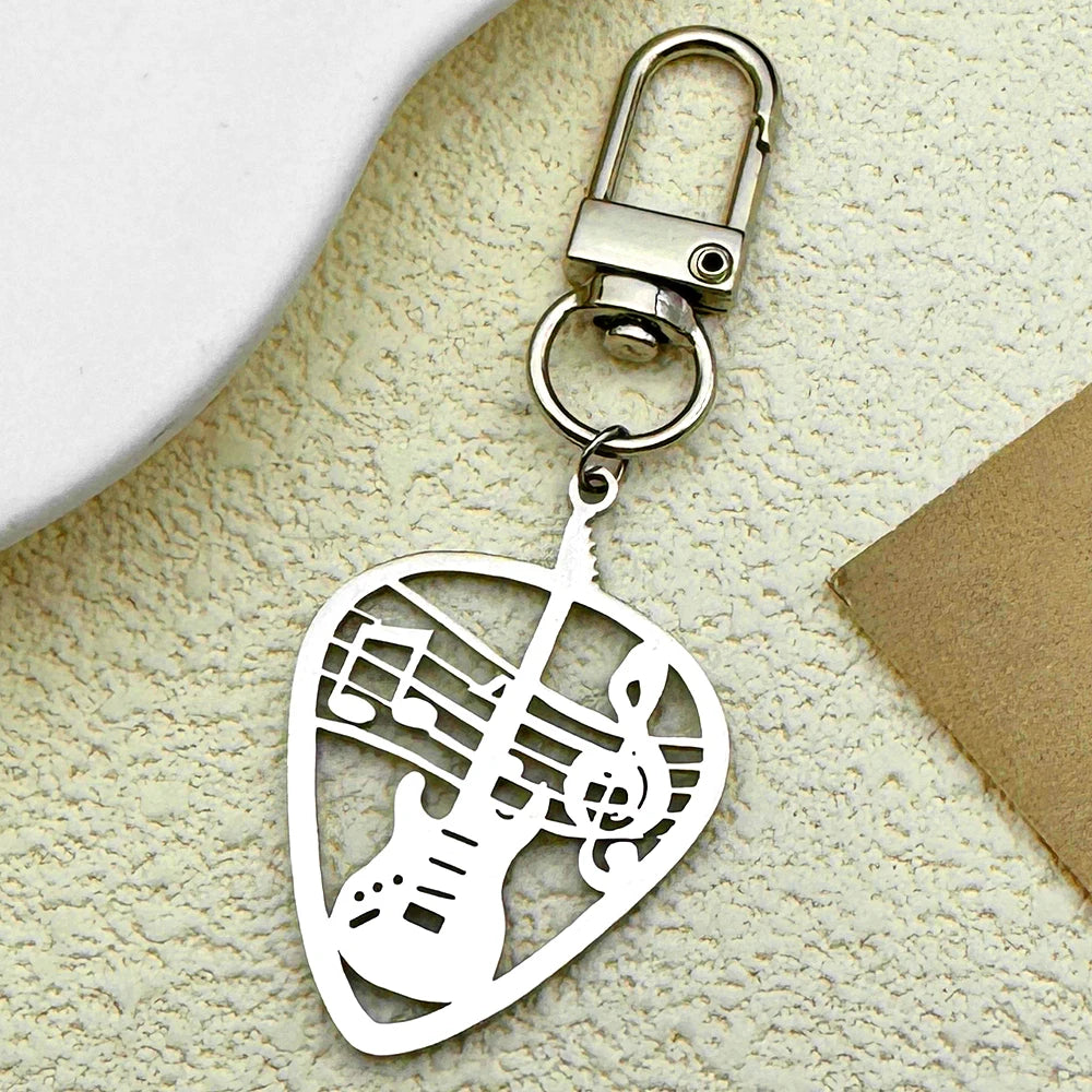 Stainless Steel Rock Guitar Pick Keychain – Punk Music Charm Gift