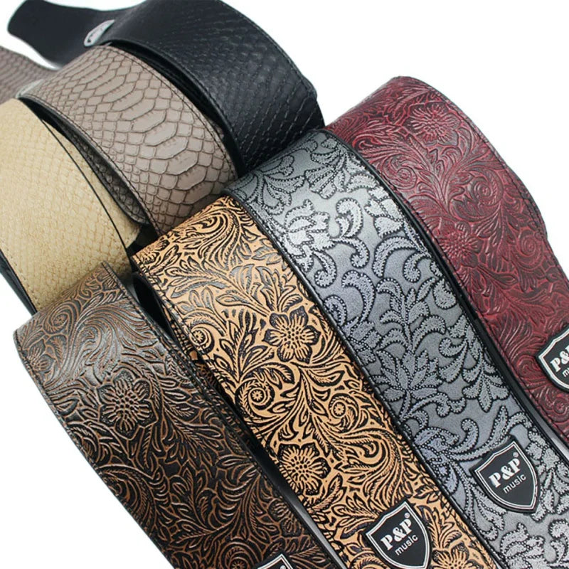 Leather Guitar Strap - Fits Acoustic, Electric, and Guitars, Adjustable to Any Player