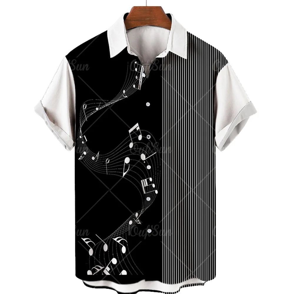 Hawaiian Shirt With Musical Guitar Print For Men, Party Short Sleeve Beach, Hip Hop, Harajuku, Large Size Top
