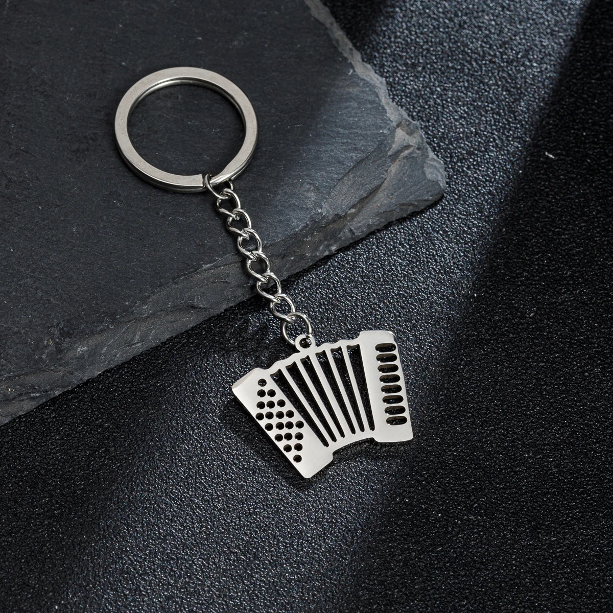 Stainless Steel Guitar Keychain – Handmade Music Charm Festival Gift