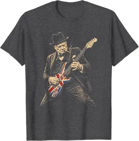 Winston Churchill Playing Guitar Rocker Humor Vintage T-Shirt Y2k Rock Punk Fun Graphic Streetwear Clothes Novelty Gift Cool Tee