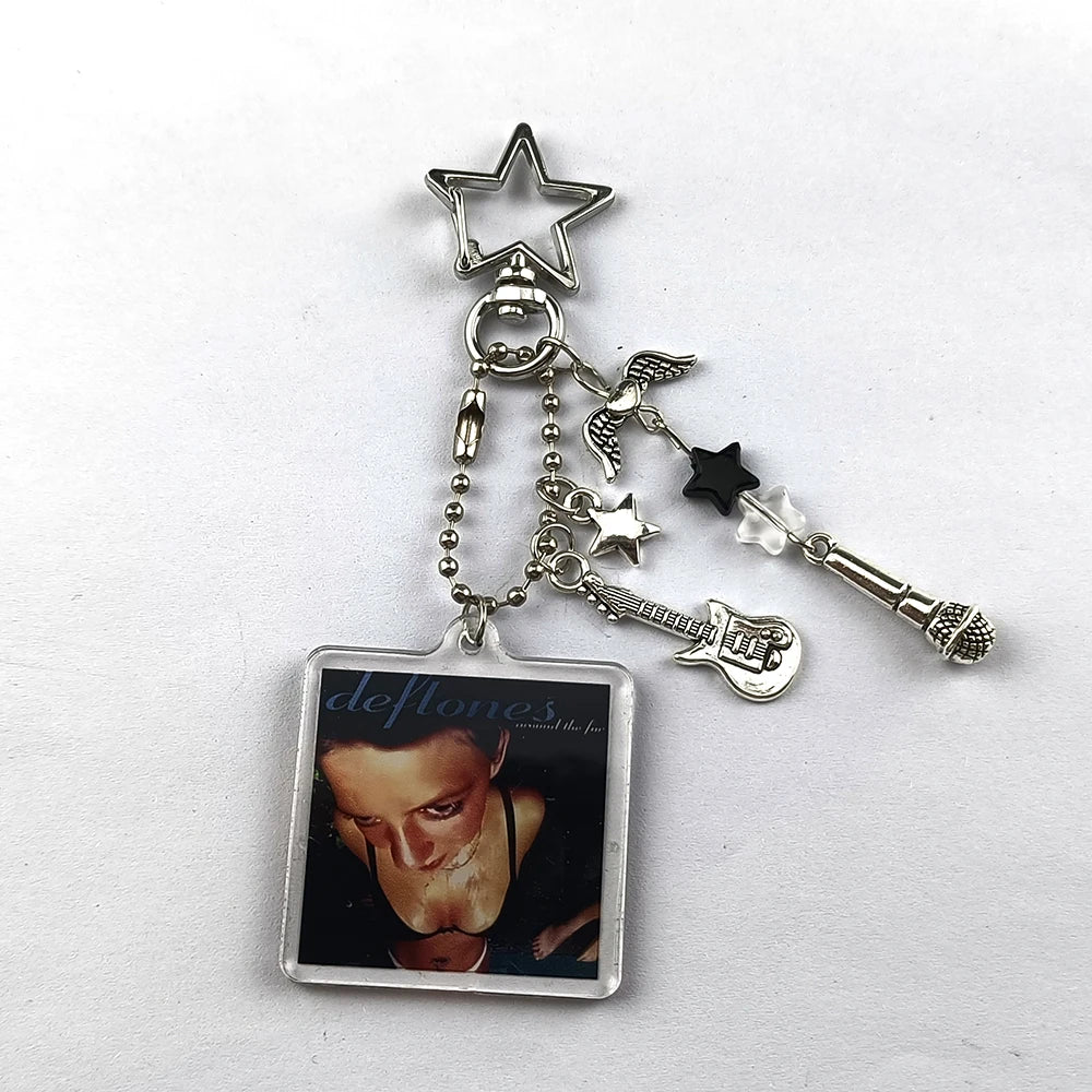Y2K Beaded Guitar Microphone Keychain – Star Phone Charm Backpack Gift