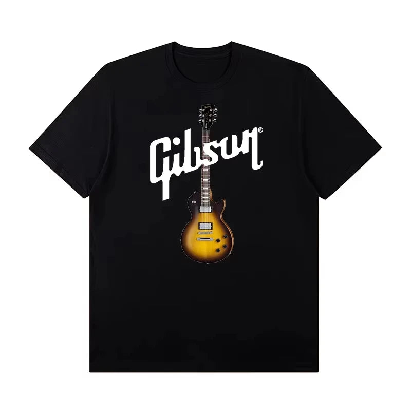 Gibson Gibson Electric Guitar Peripheral Graphic Rock T-shirt Short Sleeve Male Band Guitarist Practice Costume High Quality