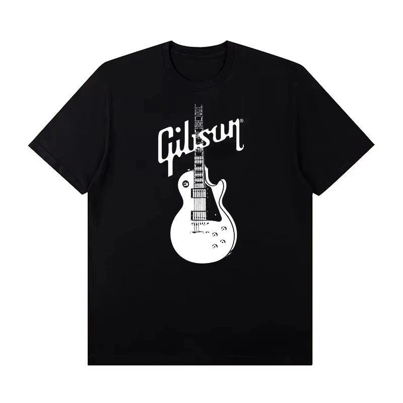 Gibson Gibson Electric Guitar Peripheral Graphic Rock T-shirt Short Sleeve Male Band Guitarist Practice Costume High Quality