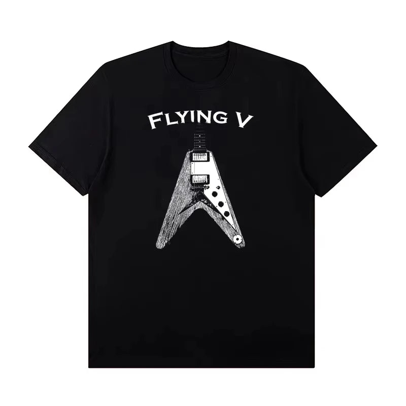 Gibson Gibson Electric Guitar Peripheral Graphic Rock T-shirt Short Sleeve Male Band Guitarist Practice Costume High Quality