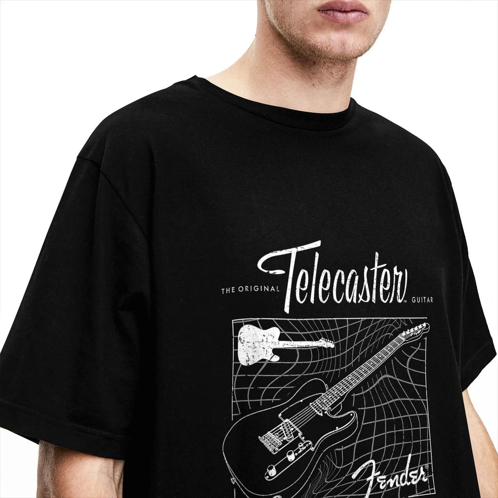 Men T-Shirt Fender The Original Telecaster Guitar Schematic Poster 100% Cotton Tee Shirt Short Sleeve T Shirt Clothing