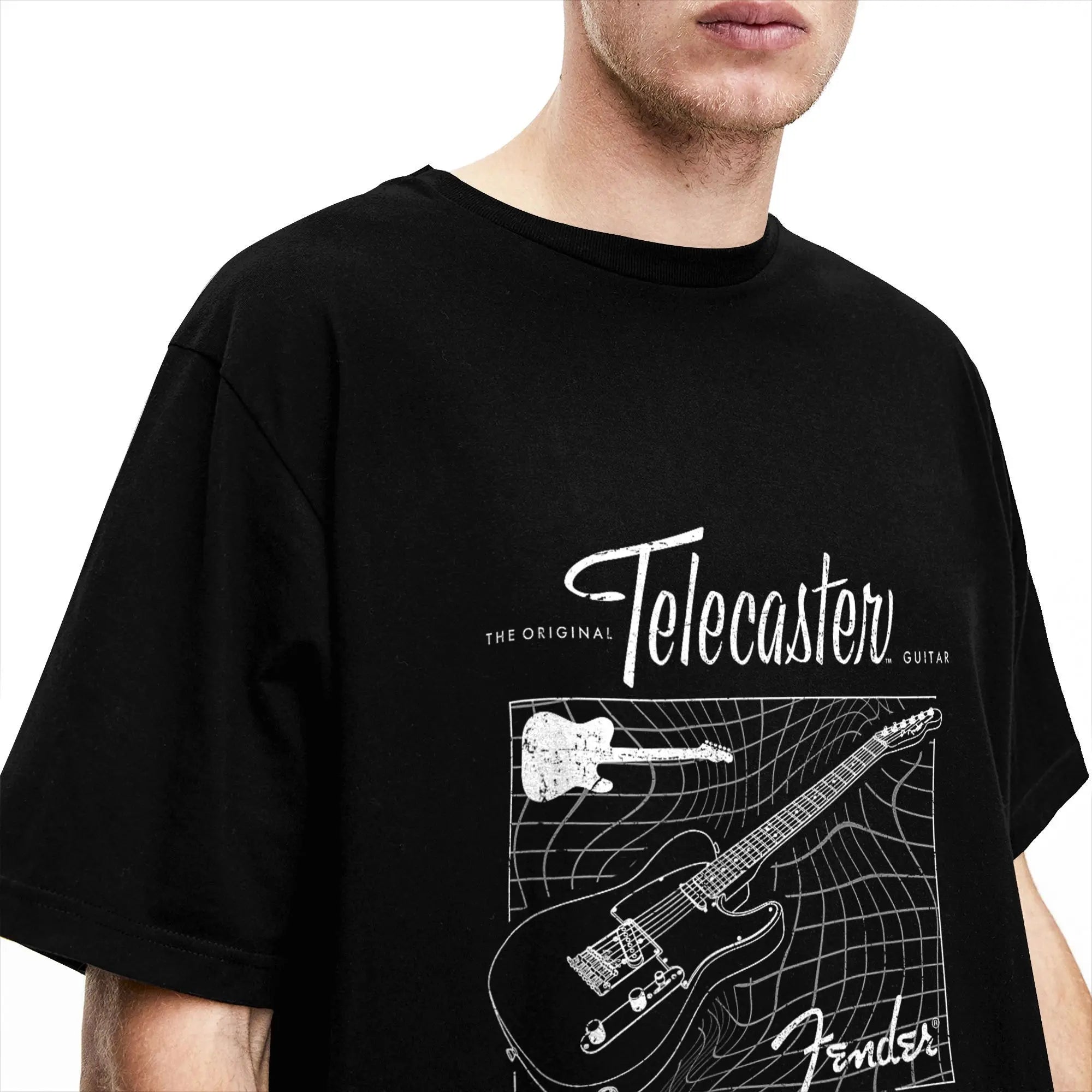 Men T-Shirt Fender The Original Telecaster Guitar Schematic Poster 100% Cotton Tee Shirt Short Sleeve T Shirt Clothing