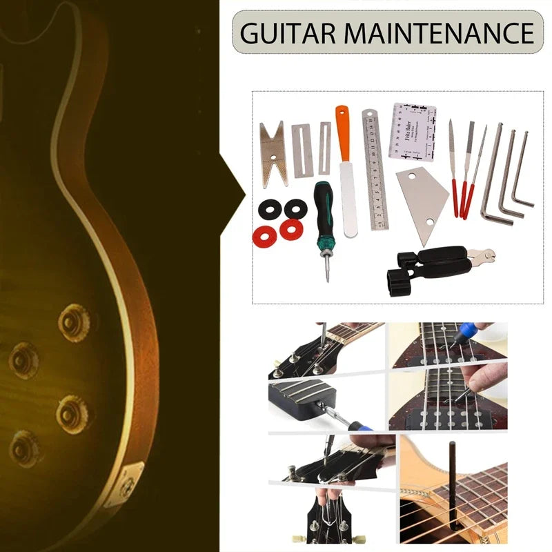 20-Piece Guitar Repair Tool Kit – String Winder, Cutter & Action Ruler