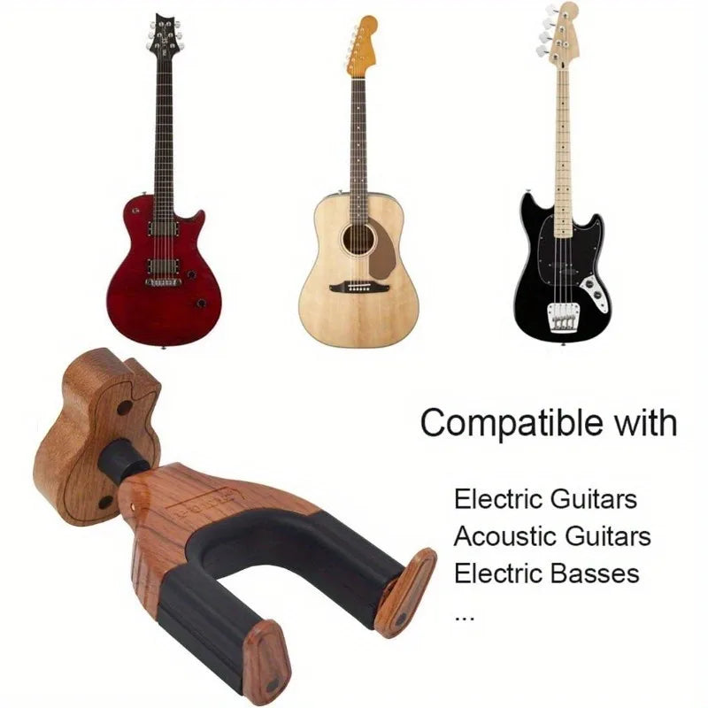 Auto-Lock Guitar Wall Hanger with Pick Necklace — Single Hook, Universal Fit