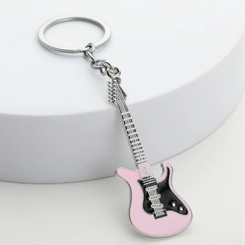 Metal Painted Guitar Keychain – Creative Instrument Pendant Gift