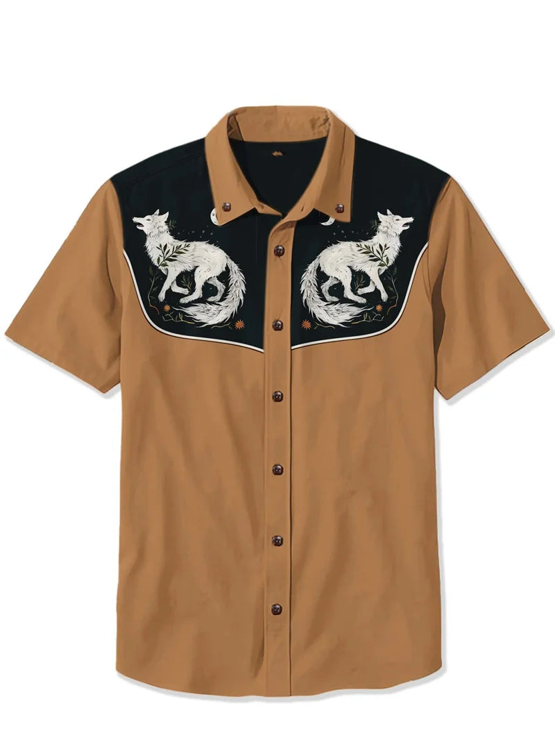 Cowboy Guitar Shirt Punk Face Men Hawaiian Shirt Summer Short Sleeved Button Up Shirt Tropical White Top chemise hommes de luxe