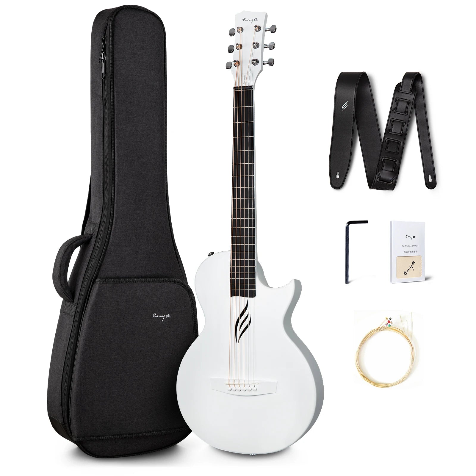 Enya Nova Go 35” Carbon Fiber Acoustic Guitar | One-Piece Travel Guitar with Beginner Kit, Gig Bag & Strap