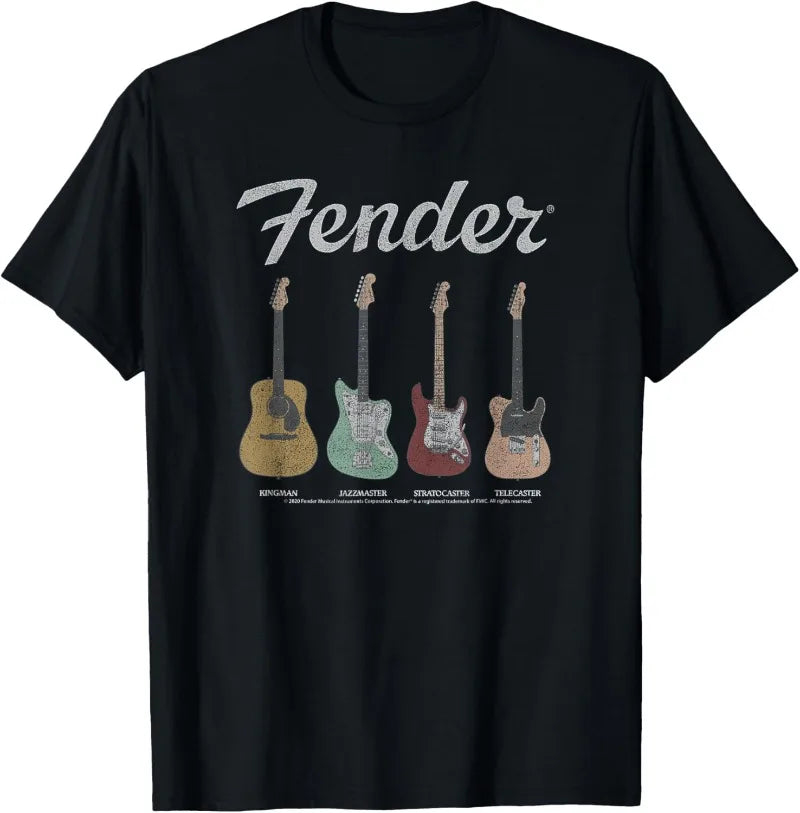 Fender Vintage Guitar Lineup Shirt Guitar Graphic T Shirts Retro Tees Funny Christmas T-shirt Unisex Clothing Casual Wear