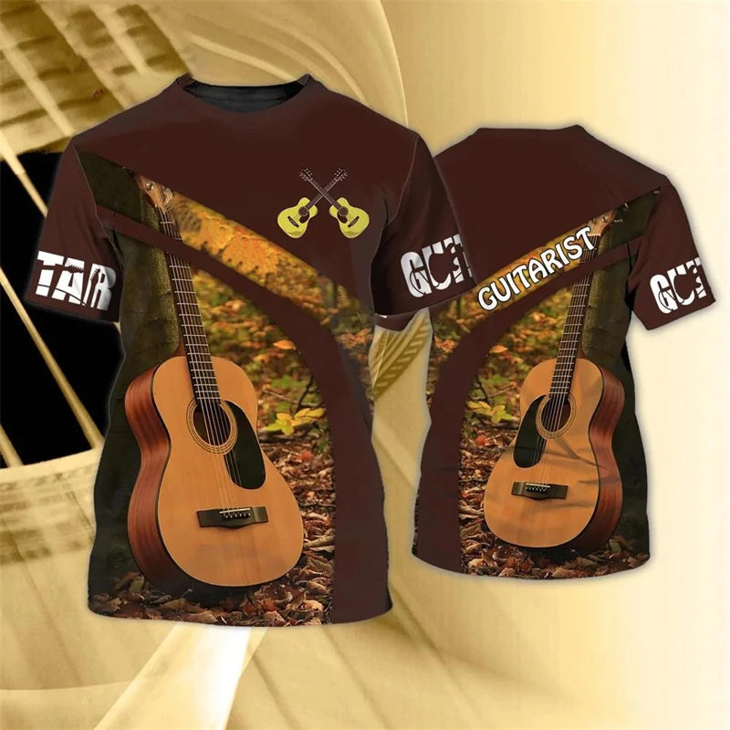 Vintage Guitar 3D Print Tshirt Mens Funny Designer Clothes Summer New Fashion T-shirt Kids Round Neck Short Sleeve Tees Tops