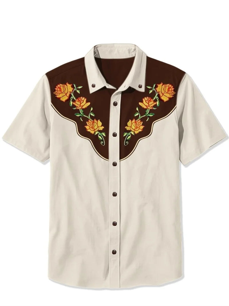 Cowboy Guitar Shirt Punk Face Men Hawaiian Shirt Summer Short Sleeved Button Up Shirt Tropical White Top chemise hommes de luxe