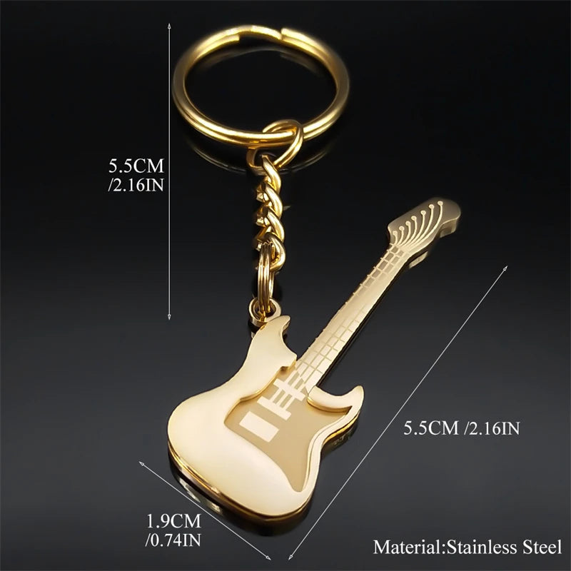 Gold Stainless Steel Y2K Guitar Keychain – Goth Rock Aesthetic Charm