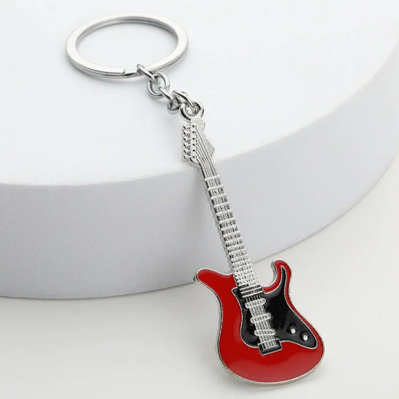 Metal Painted Guitar Keychain – Creative Instrument Pendant Gift
