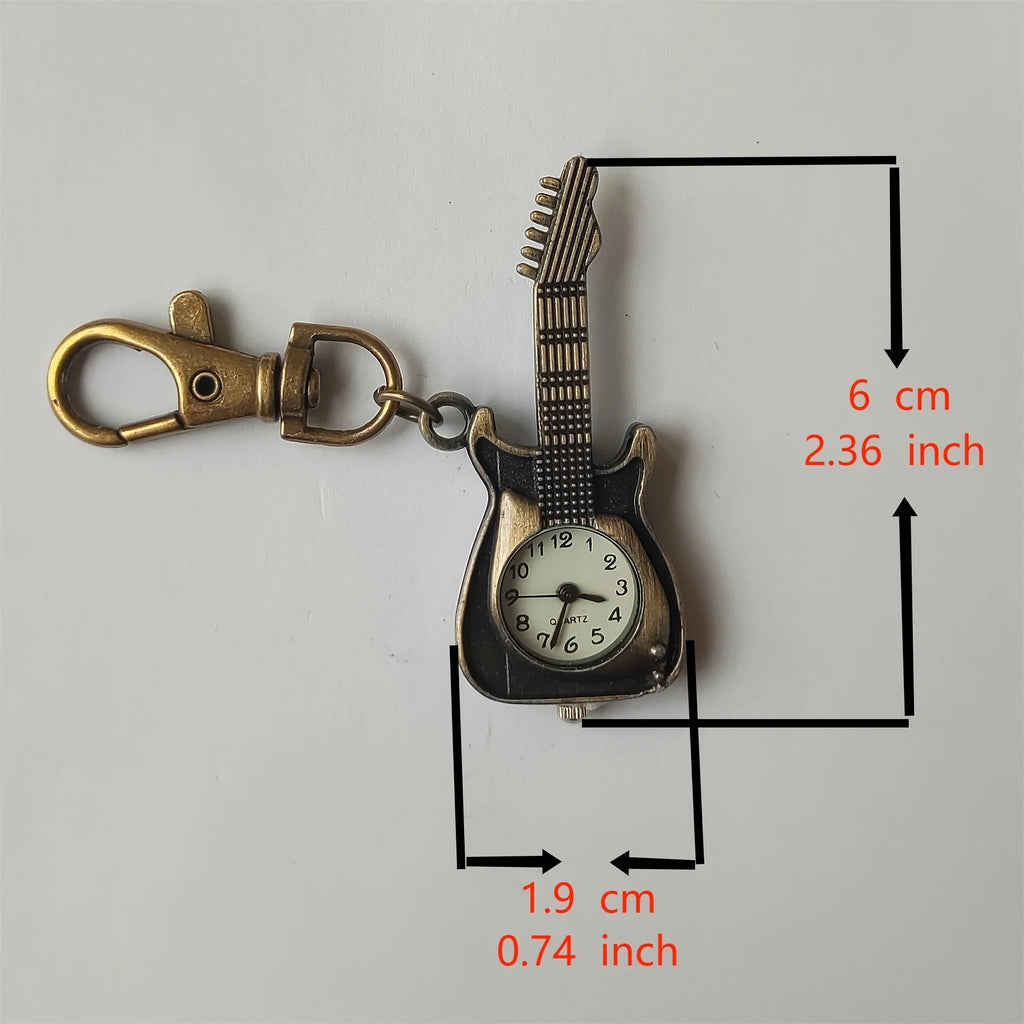 Retro Guitar Watch Keychain – Cute Cartoon Pendant for Students